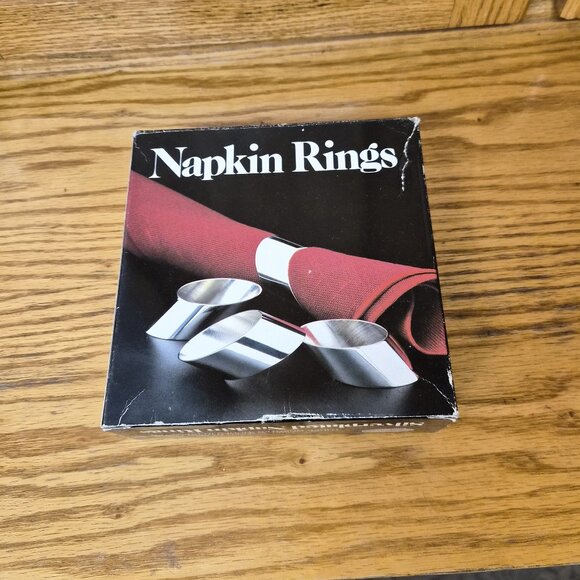 VTG Leonard Silverplate Napkin Rings Set of 4 Oval Colorful Patina Brutalist - Picture 2 of 5